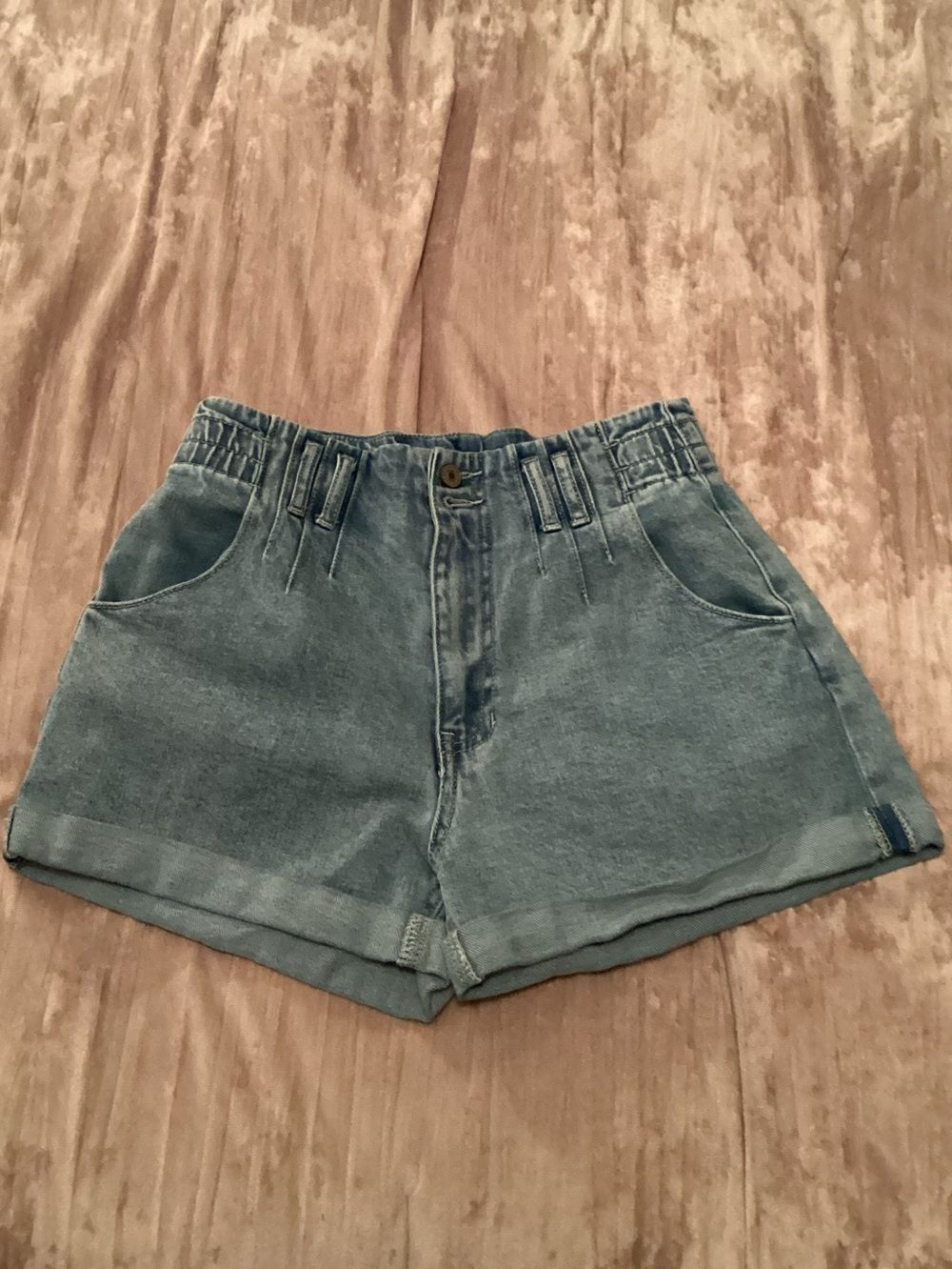 KanCan Elastic Waist Cuffed Denim Shorts in Light Blue